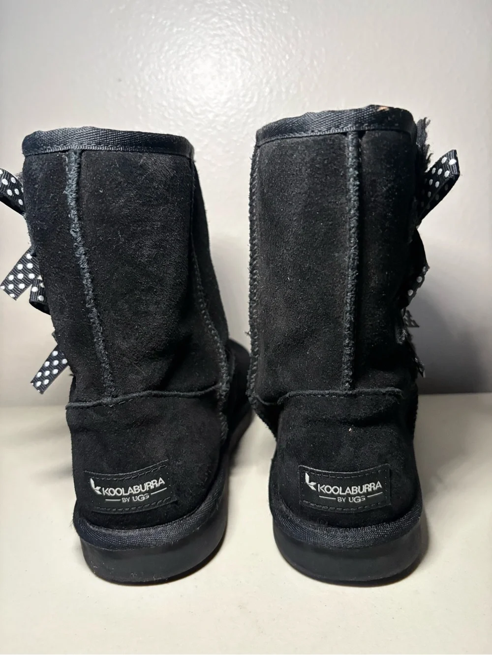 Koolaburra Black Faux-Suede Shearling-Lined Polka Dot Ribbon Booties